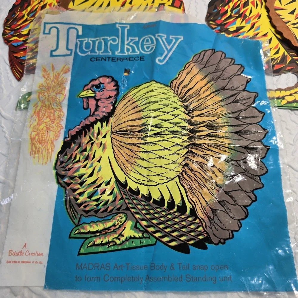 Vintage Beistle Turkey Honeycomb Thanksgiving Fall Harvest Decoration Multicolor